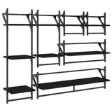 6 Piece Wall Shelf Set with Bars Black Engineered Wood - Front View