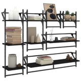 6 Piece Wall Shelf Set with Bars Black Engineered Wood - Side View
