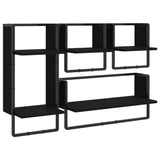 4 Piece Wall Shelf Set with Bars Black Engineered Wood - Front View