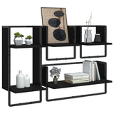 4 Piece Wall Shelf Set with Bars Black Engineered Wood - Side View