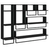 6 Piece Wall Shelf Set with Bars Black Engineered Wood - Front View