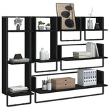 6 Piece Wall Shelf Set with Bars Black Engineered Wood - Side View
