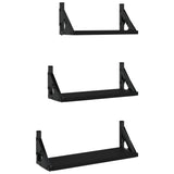 3 Piece Wall Shelf Set Black Engineered Wood - Front View
