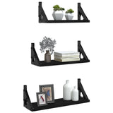 3 Piece Wall Shelf Set Black Engineered Wood - Side View