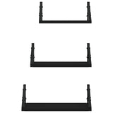 3 Piece Wall Shelf Set Black Engineered Wood - Top-Down View