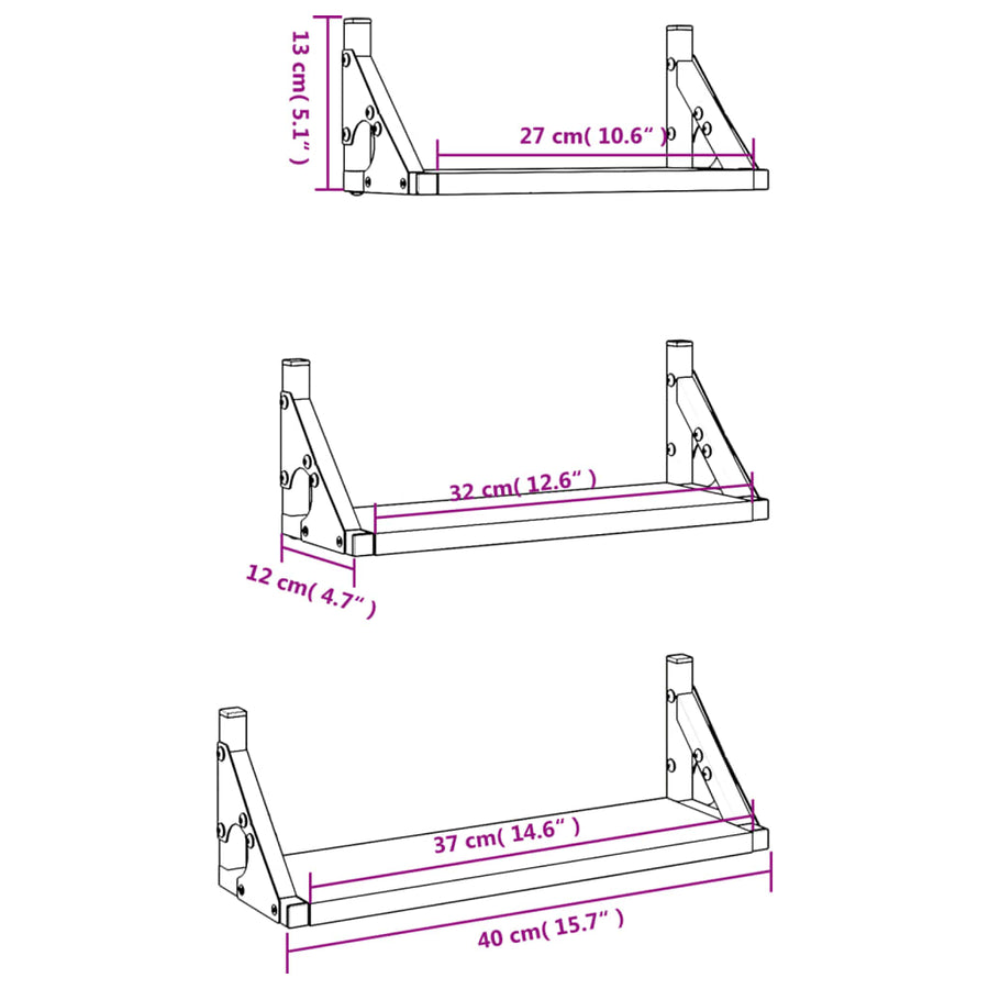 3 Piece Wall Shelf Set Black Engineered Wood