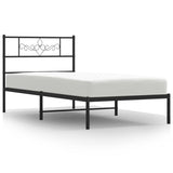Metal Bed Frame without Mattress with Headboard Black 90x190 cm - Front View