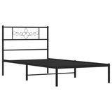 Metal Bed Frame without Mattress with Headboard Black 90x190 cm