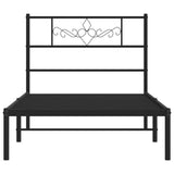Metal Bed Frame without Mattress with Headboard Black 90x190 cm