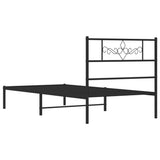 Metal Bed Frame without Mattress with Headboard Black 90x190 cm - Close-Up Angle