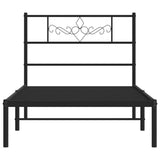 Metal Bed Frame without Mattress with Headboard Black 107x203 cm King Single