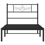 Metal Bed Frame without Mattress with Headboard Black 107x203 cm King Single - 45-Degree Angle