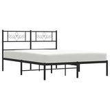 Metal Bed Frame without Mattress with Headboard Black 135x190 cm