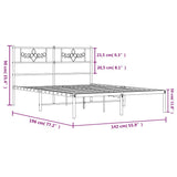 Metal Bed Frame without Mattress with Headboard Black 135x190 cm