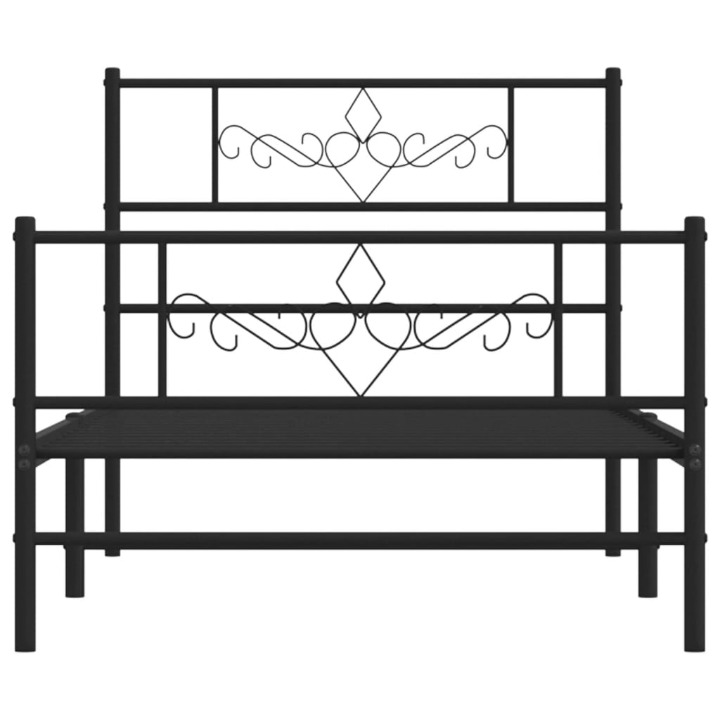 Metal Bed Frame without Mattress with Footboard Black 90x190 cm