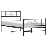 Metal Bed Frame without Mattress with Footboard Black 107x203 cm King Single - Top-Down View