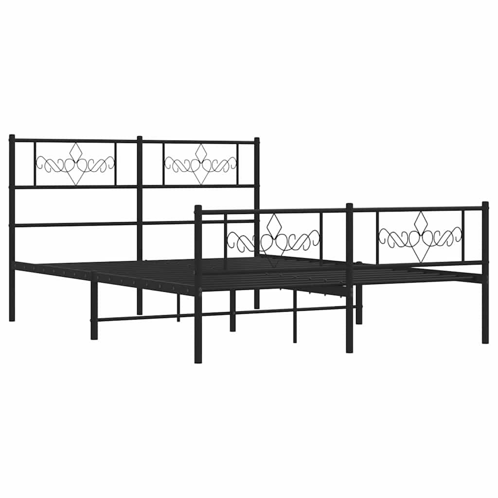 Metal Bed Frame without Mattress with Footboard Black 135x190 cm