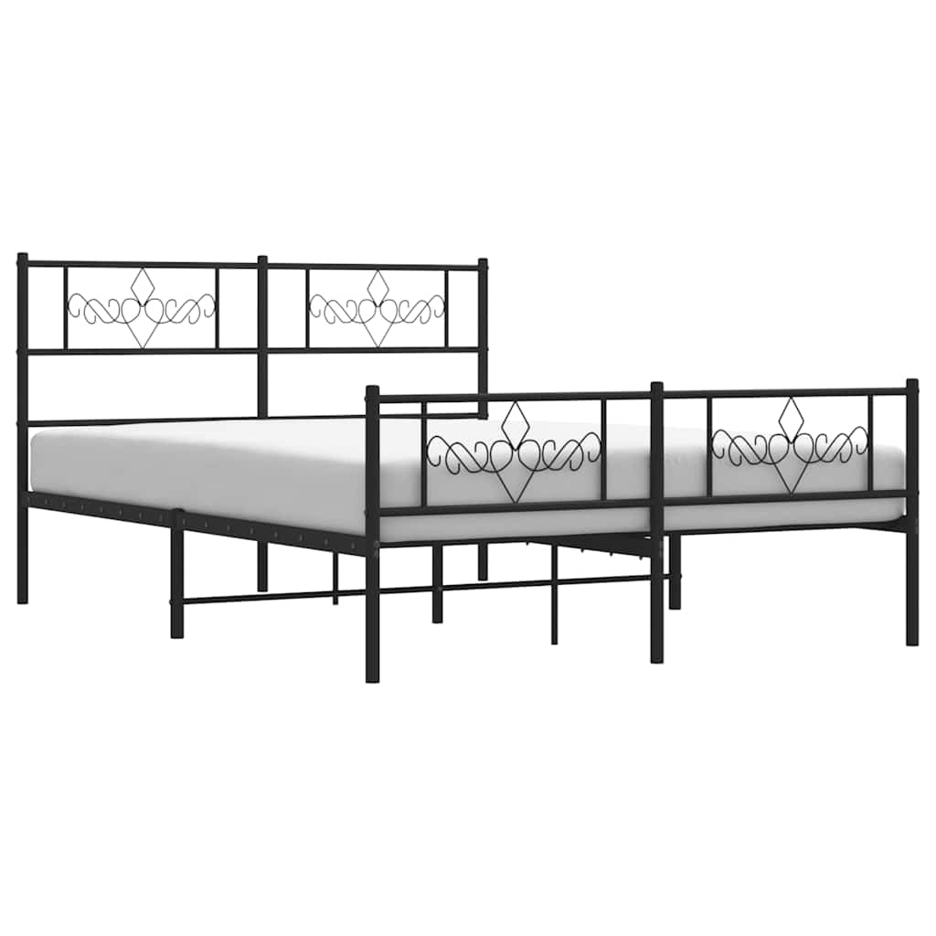 Metal Bed Frame without Mattress with Footboard Black 150x200 cm
