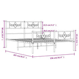 Metal Bed Frame without Mattress with Footboard Black 150x200 cm