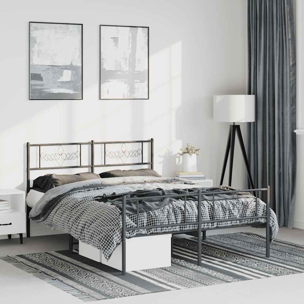 Metal Bed Frame without Mattress with Footboard Black 150x200 cm