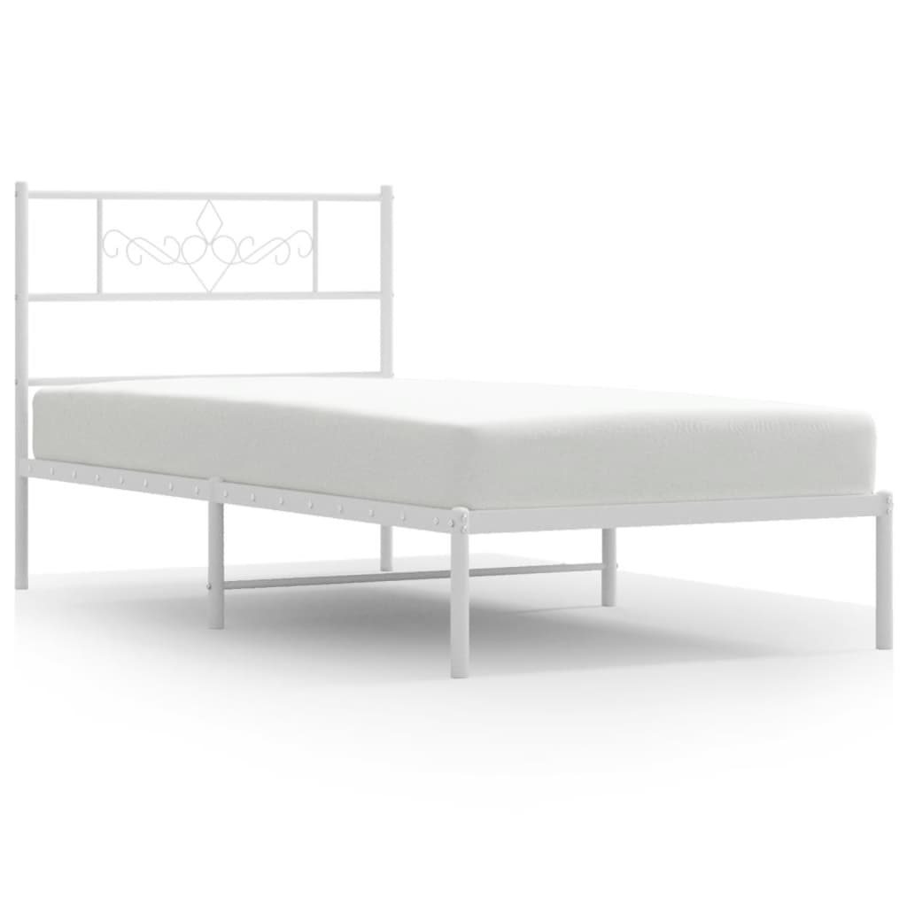 Metal Bed Frame without Mattress with Headboard White 90x190 cm