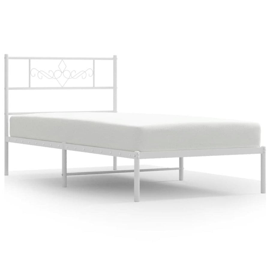 Metal Bed Frame without Mattress with Headboard White 90x190 cm