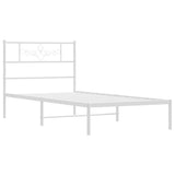 Metal Bed Frame without Mattress with Headboard White 90x190 cm - Side View