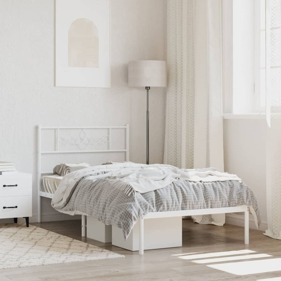 Metal Bed Frame without Mattress with Headboard White 90x190 cm