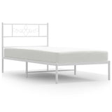 Metal Bed Frame without Mattress with Headboard White 107x203 cm King Single