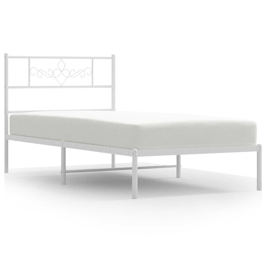Metal Bed Frame without Mattress with Headboard White 107x203 cm King Single