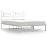 Metal Bed Frame without Mattress with Headboard White 135x190 cm - Front View