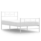 Metal Bed Frame without Mattress with Footboard White 90x190 cm - Front View