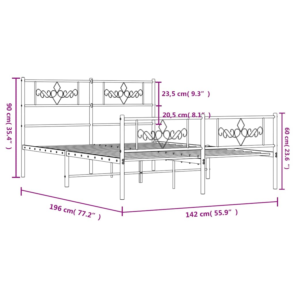 Metal Bed Frame without Mattress with Footboard White 135x190 cm