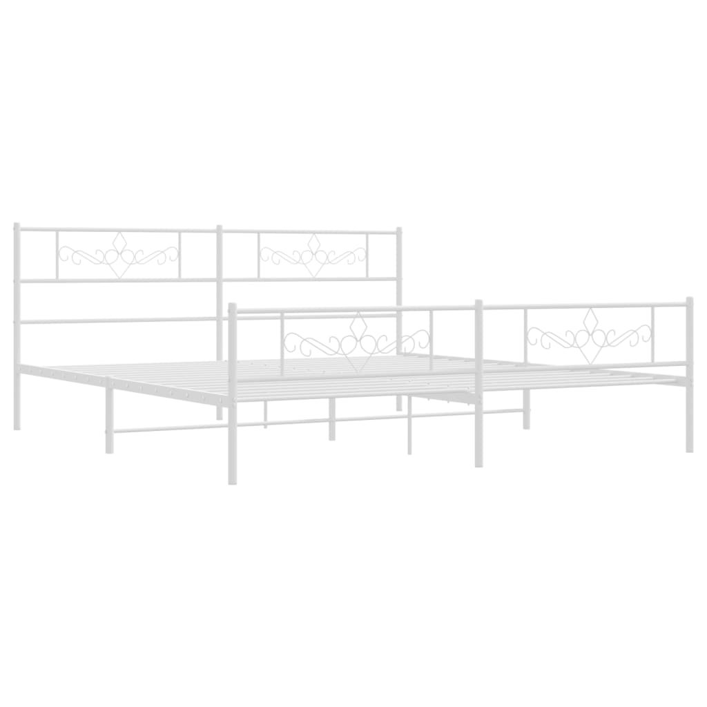 Metal Bed Frame without Mattress with Footboard White 183x203 cm King