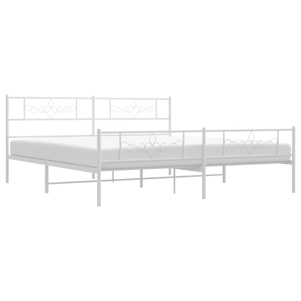 Metal Bed Frame without Mattress with Footboard White 183x203 cm King