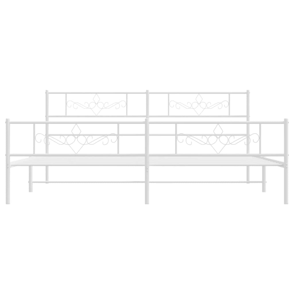 Metal Bed Frame without Mattress with Footboard White 183x203 cm King