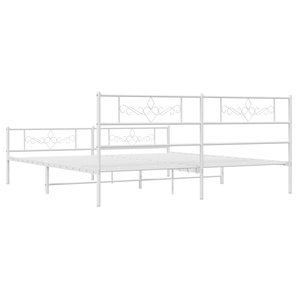 Metal Bed Frame without Mattress with Footboard White 183x203 cm King