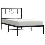 Metal Bed Frame without Mattress with Headboard Black 90x190 cm - Side View