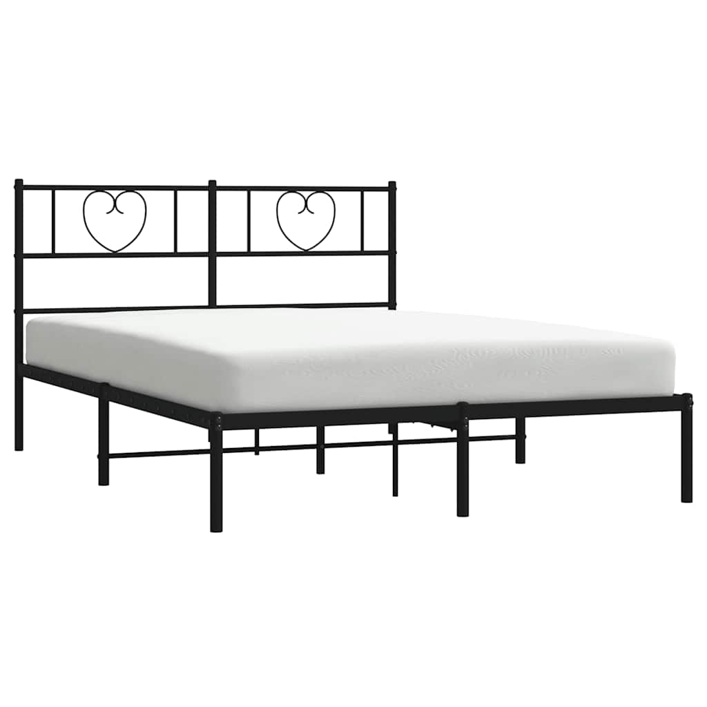 Metal Bed Frame without Mattress with Headboard Black 135x190 cm