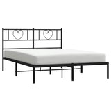 Metal Bed Frame without Mattress with Headboard Black 135x190 cm - Side View