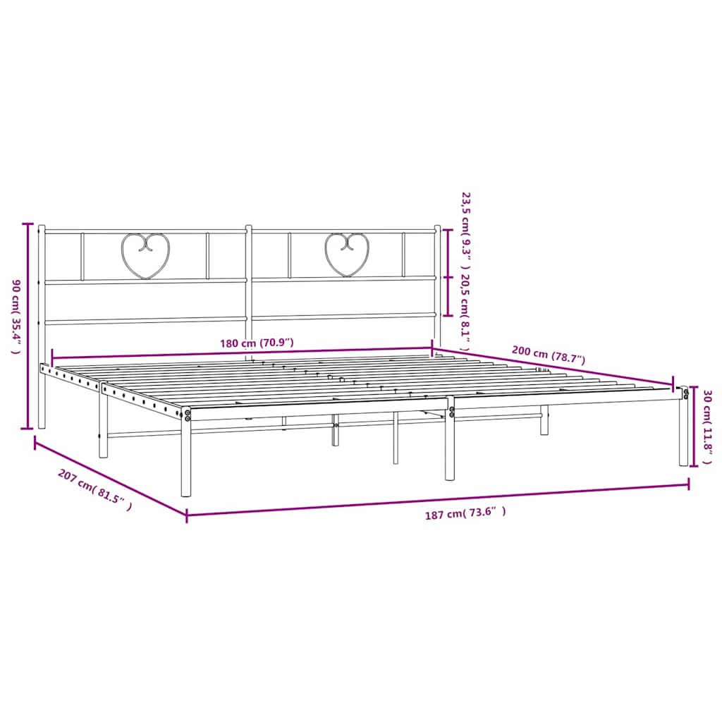 Metal Bed Frame without Mattress with Headboard Black 183x203 cm King