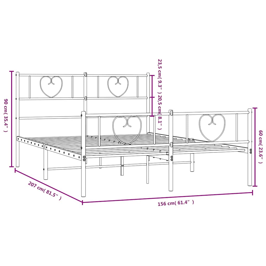 Metal Bed Frame without Mattress with Footboard Black 150x200 cm