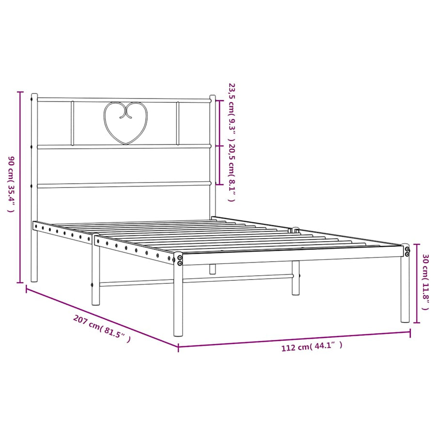 Metal Bed Frame without Mattress with Headboard White 107x203 cm King Single