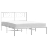 Metal Bed Frame without Mattress with Headboard White 150x200 cm - Side View