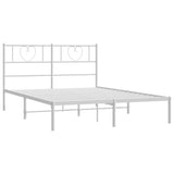 Metal Bed Frame without Mattress with Headboard White 150x200 cm - Rear View