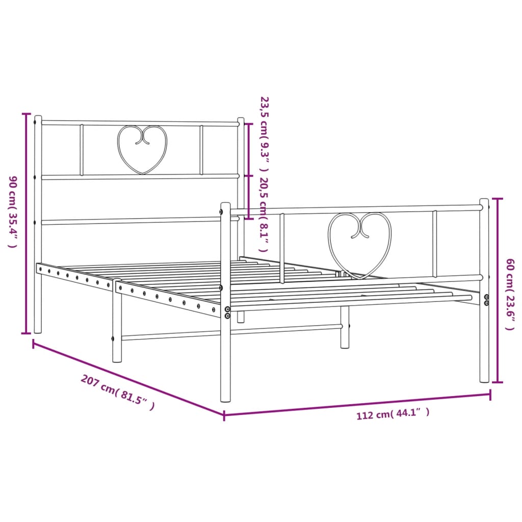 Metal Bed Frame without Mattress with Footboard White 107x203 cm King Single