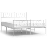 Metal Bed Frame without Mattress with Footboard White 135x190 cm - Front View