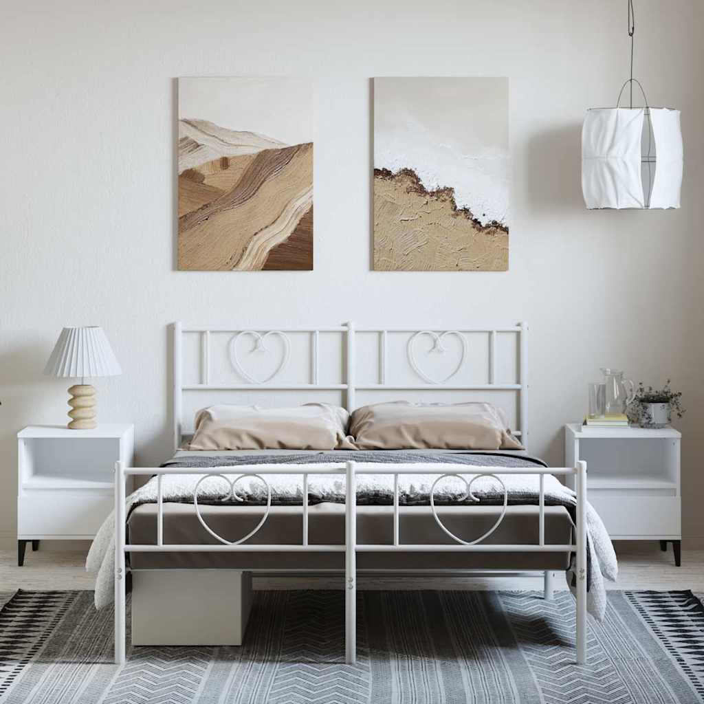 Metal Bed Frame without Mattress with Footboard White 150x200 cm
