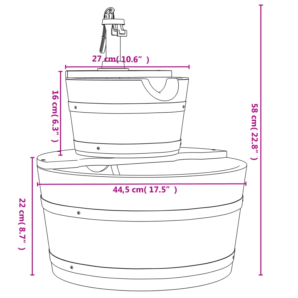 Water Fountain with Pump 44.5x44.5x58 cm Solid Wood Fir