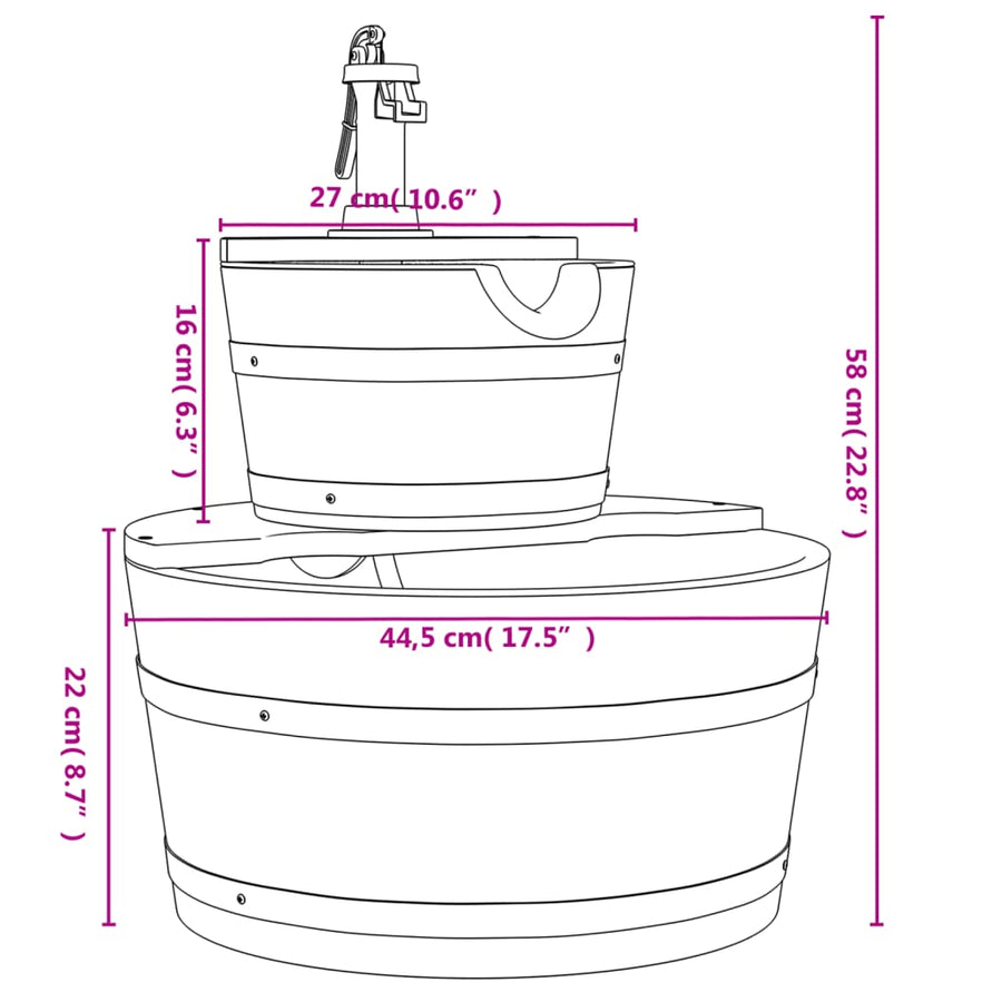 Water Fountain with Pump 44.5x44.5x58 cm Solid Wood Fir